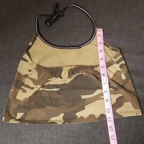 Camo Tshirt Halter Crop Top W Black Pocket SzS - Picture 3 of 3
